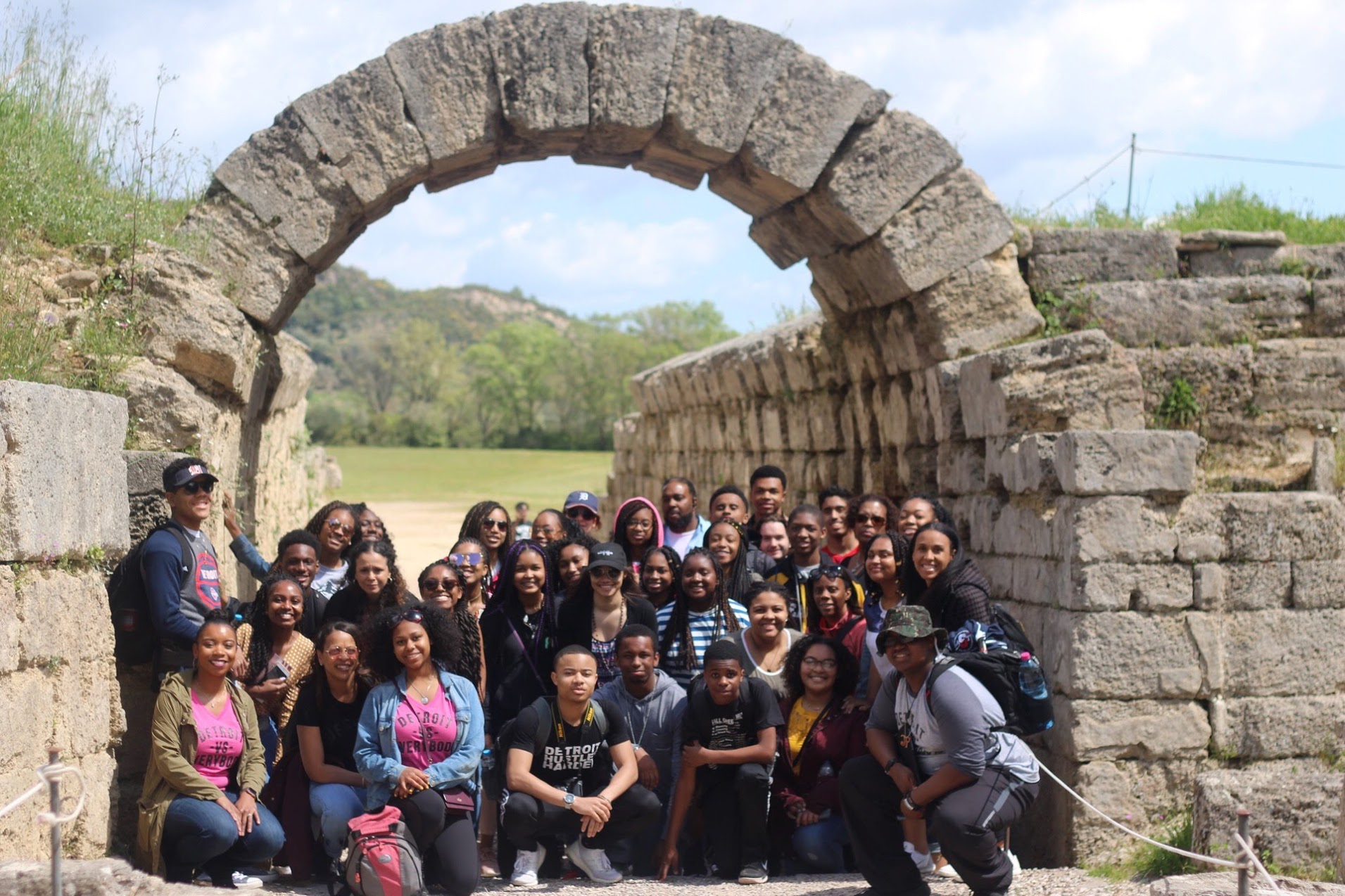 U in Greece April 2018. Group under arch.