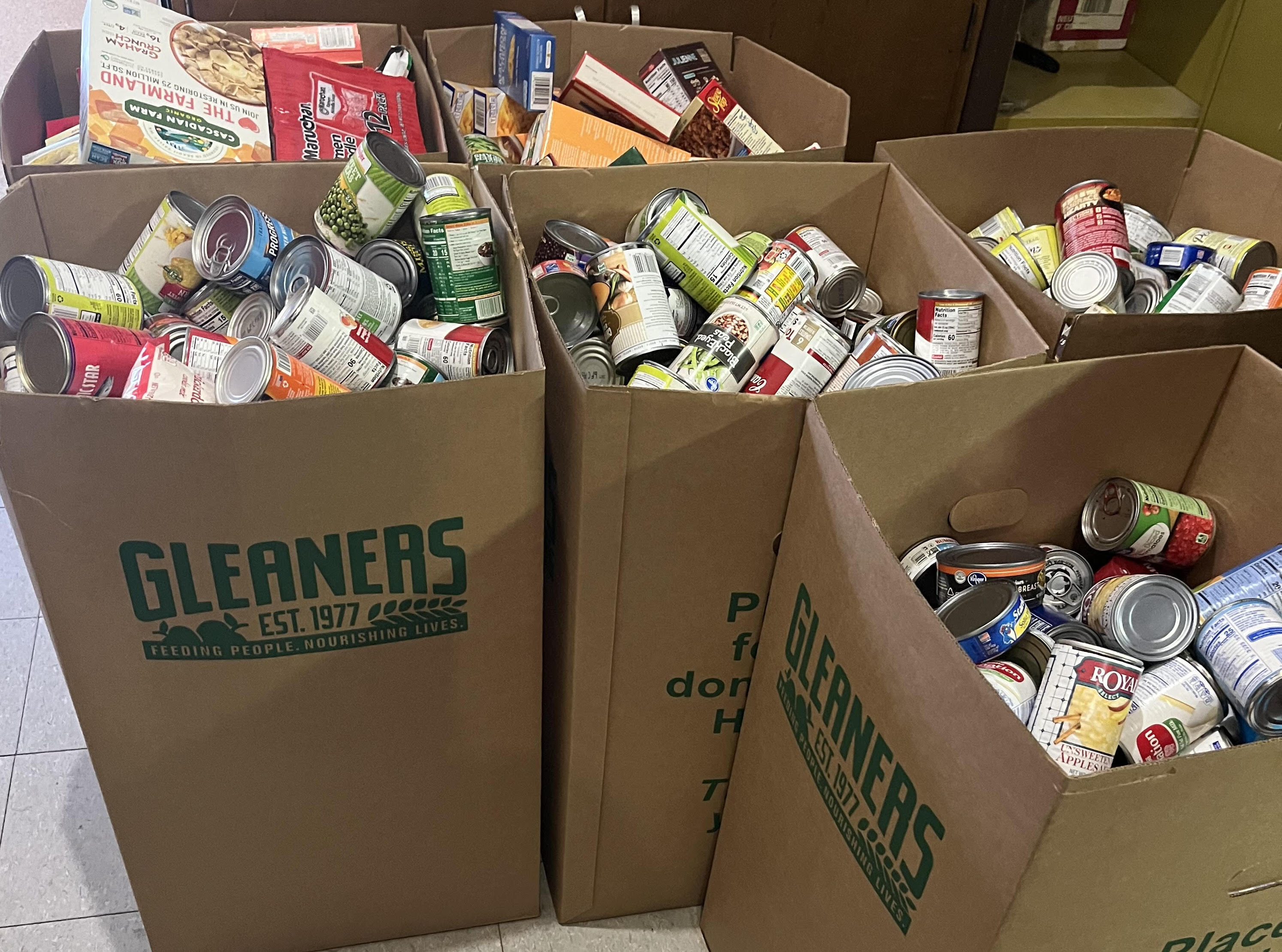Boxes of non-perishable food for Gleaners